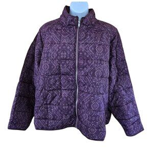 Purple Quilted Puffer Jacket With Paisley Print boho cottagecore peasant warm